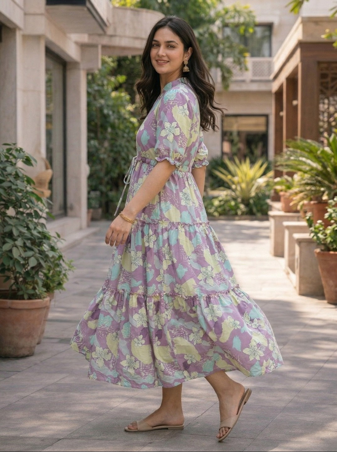 Floral Printed Tiered Kurti with Flowy Silhouette and – Comfortable Everyday Ethnic Style
