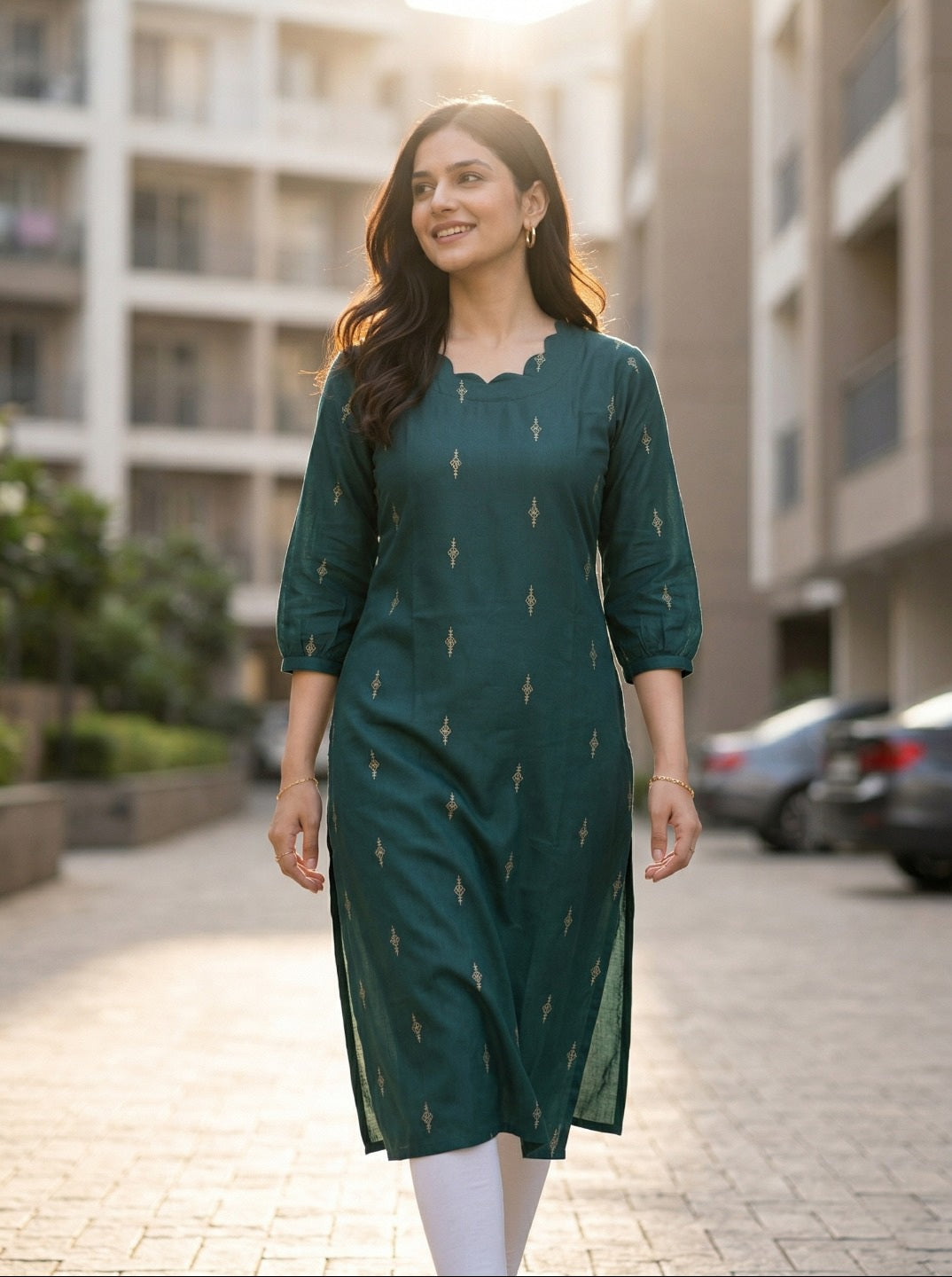 Women Cotton Blend Foil Print Kurti | Elegant Straight Fit Office & Casual Wear KurtI