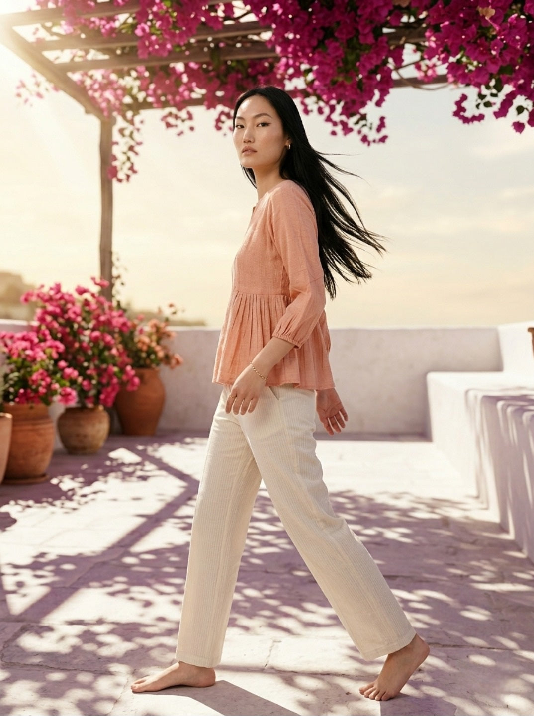 Women Trendy Linen Cotton Co-Ord Set | Elegant Peplum Summer Co-Ord Set Outfit