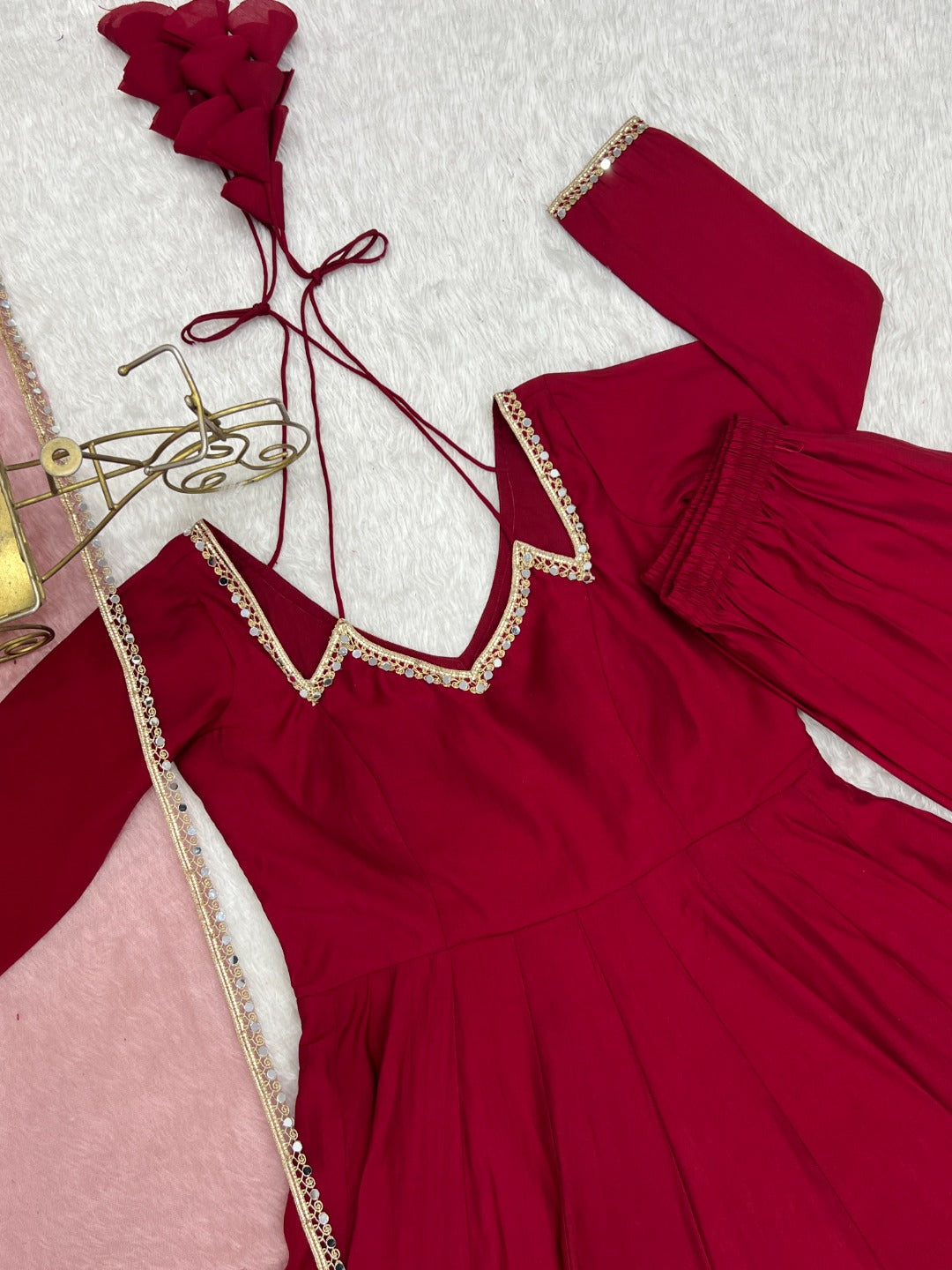 Anarkali Kurta Set with Net Dupatta | Roman Silk Chanderi Festive Wear for Women