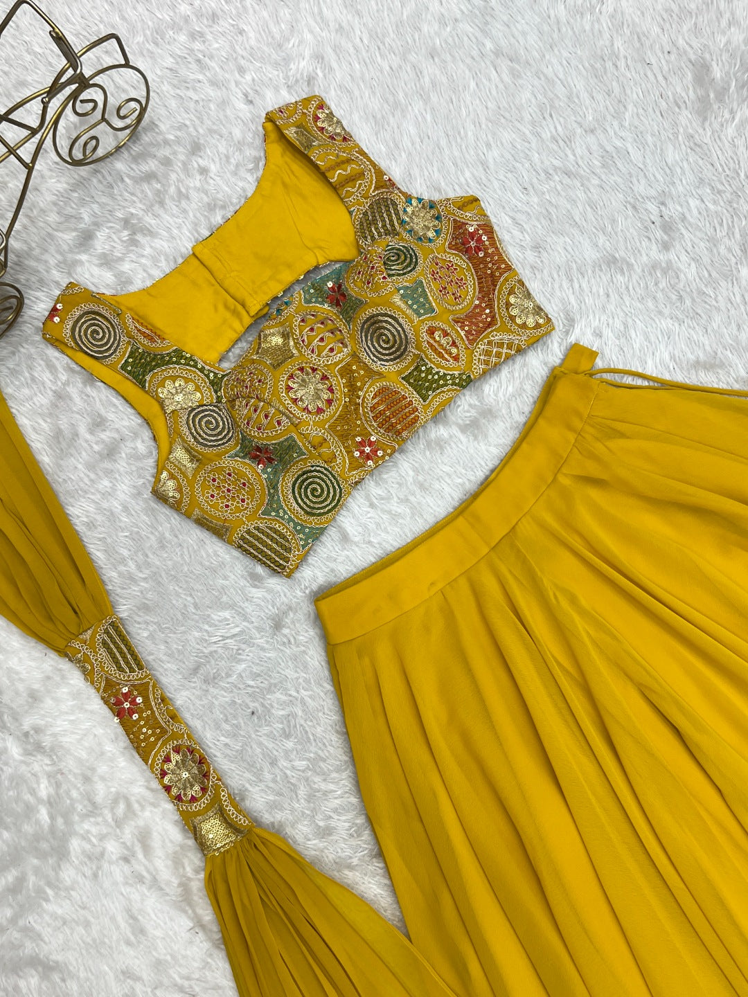 Georgette Lehenga Choli with Embroidered Blouse & Dupatta | Festive & Haldi Special Outfit