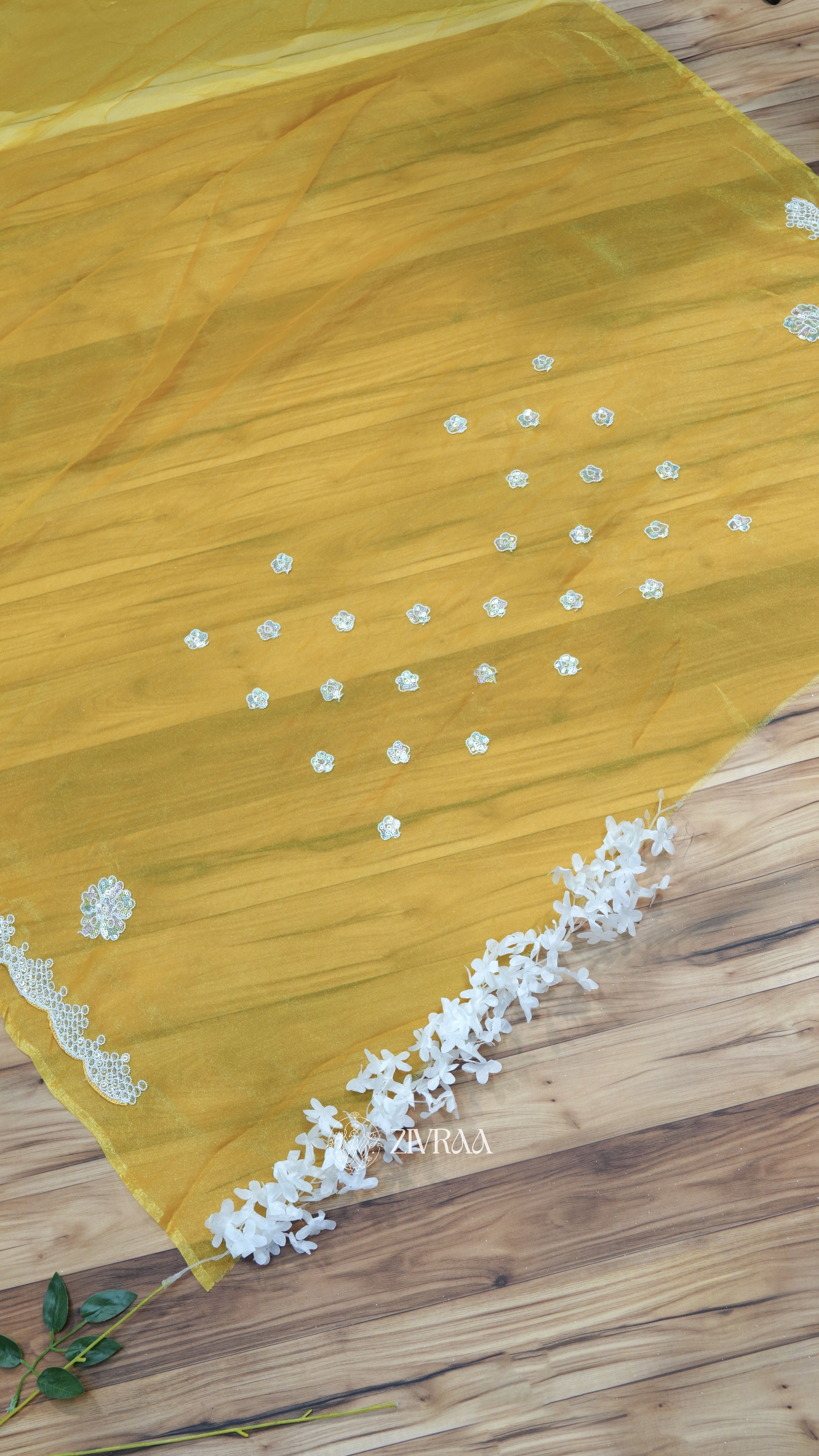 Mustard Yellow Embroidered Saree with Elegant Lace Border