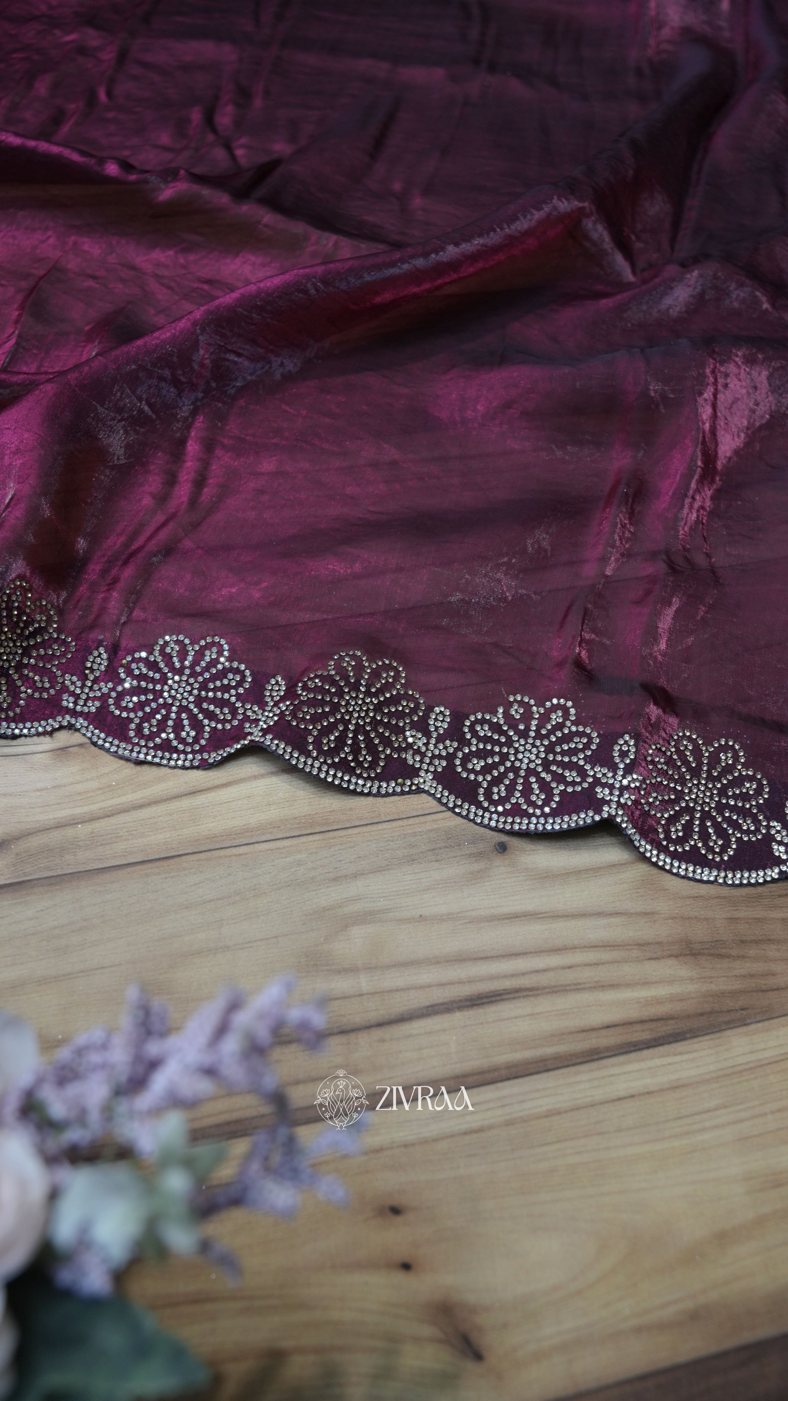 Elegant Rani Pink Saree with Floral Stone Embellished Border