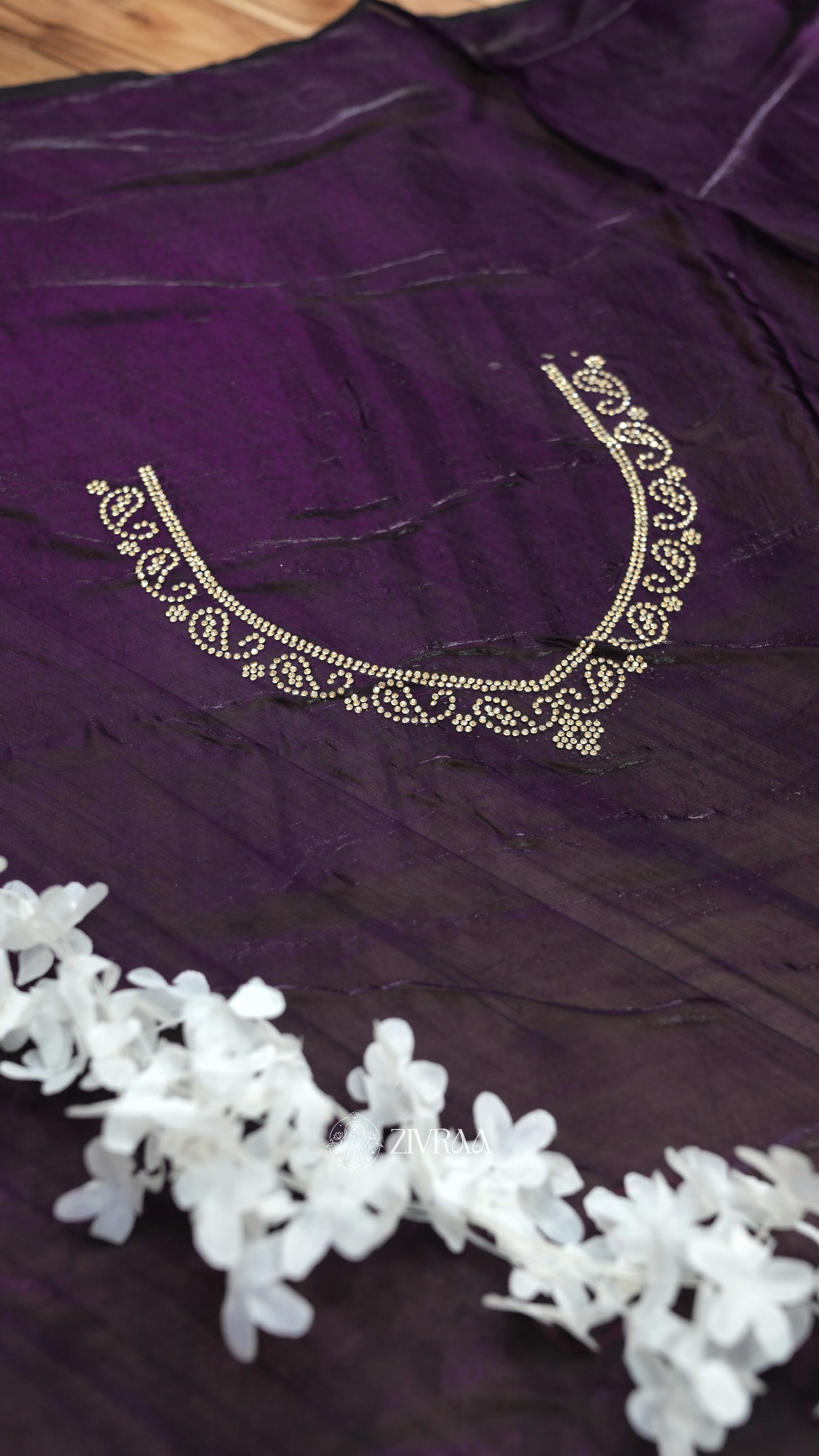 Elegant Rani Pink Saree with Floral Stone Embellished Border