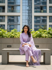 Lavender 3 Piece Kurta Set for Women with Printed Dupatta | Elegant Straight Kurti Pant Set | Trending Ethnic Wear for Office, Festive & Daily Wear