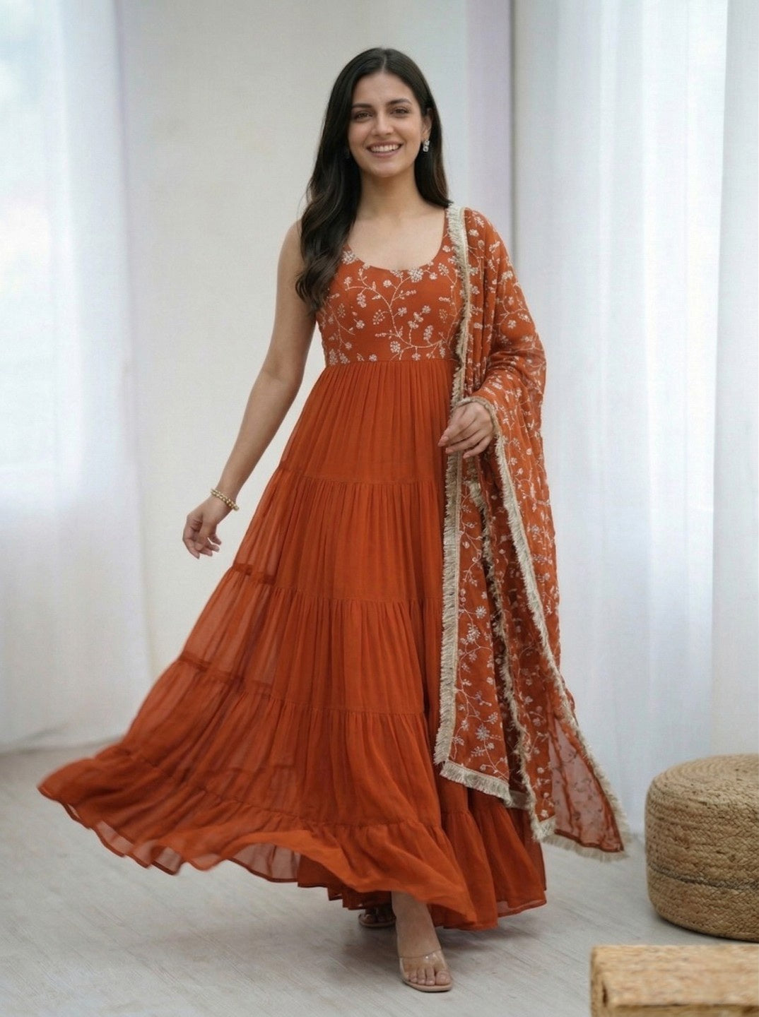 Anarkali Kurta Set with Dupatta & Pant | Fox Georgette Heavy Flared Ethnic Wear for Women | Festive & Wedding Collection