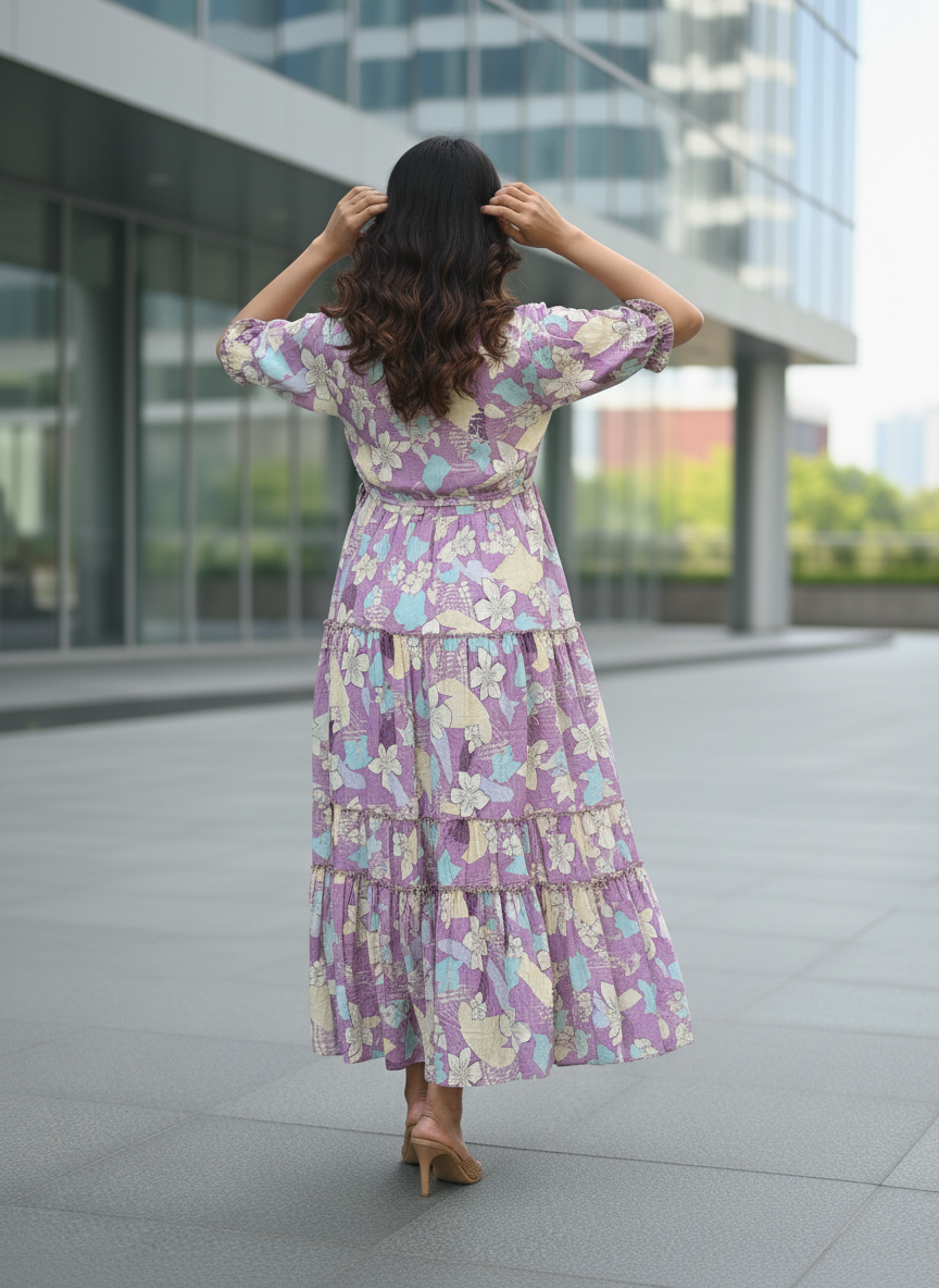 Floral Printed Tiered Kurti with Flowy Silhouette and – Comfortable Everyday Ethnic Style