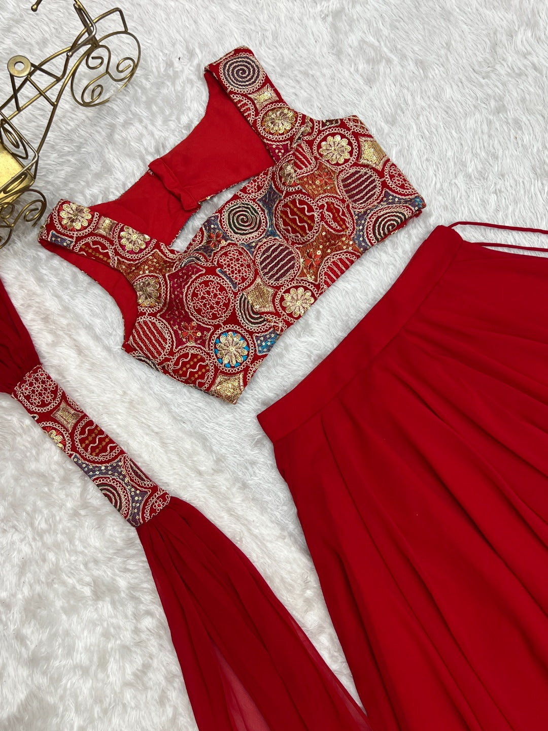 Georgette Lehenga Choli with Embroidered Blouse & Dupatta | Festive & Haldi Special Outfit