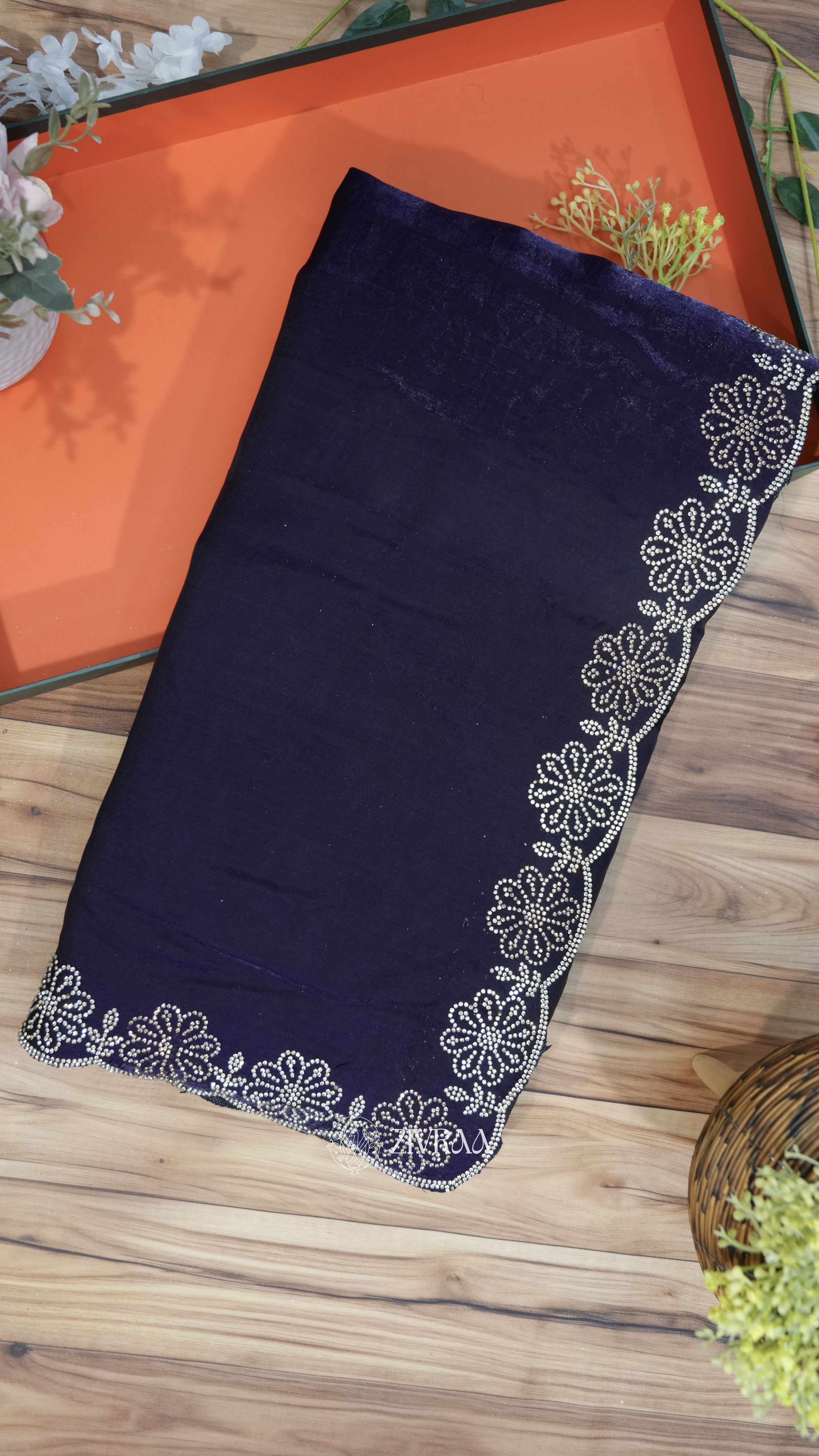 Elegant Wine Maroon Fendi Silk Saree with Floral Bead Border