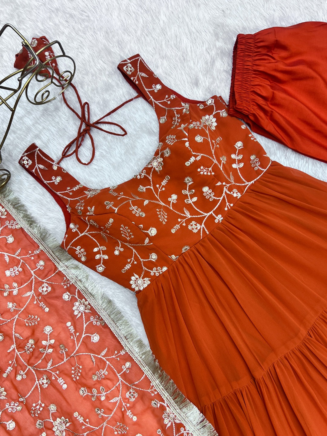 Anarkali Kurta Set with Dupatta & Pant | Fox Georgette Heavy Flared Ethnic Wear for Women | Festive & Wedding Collection