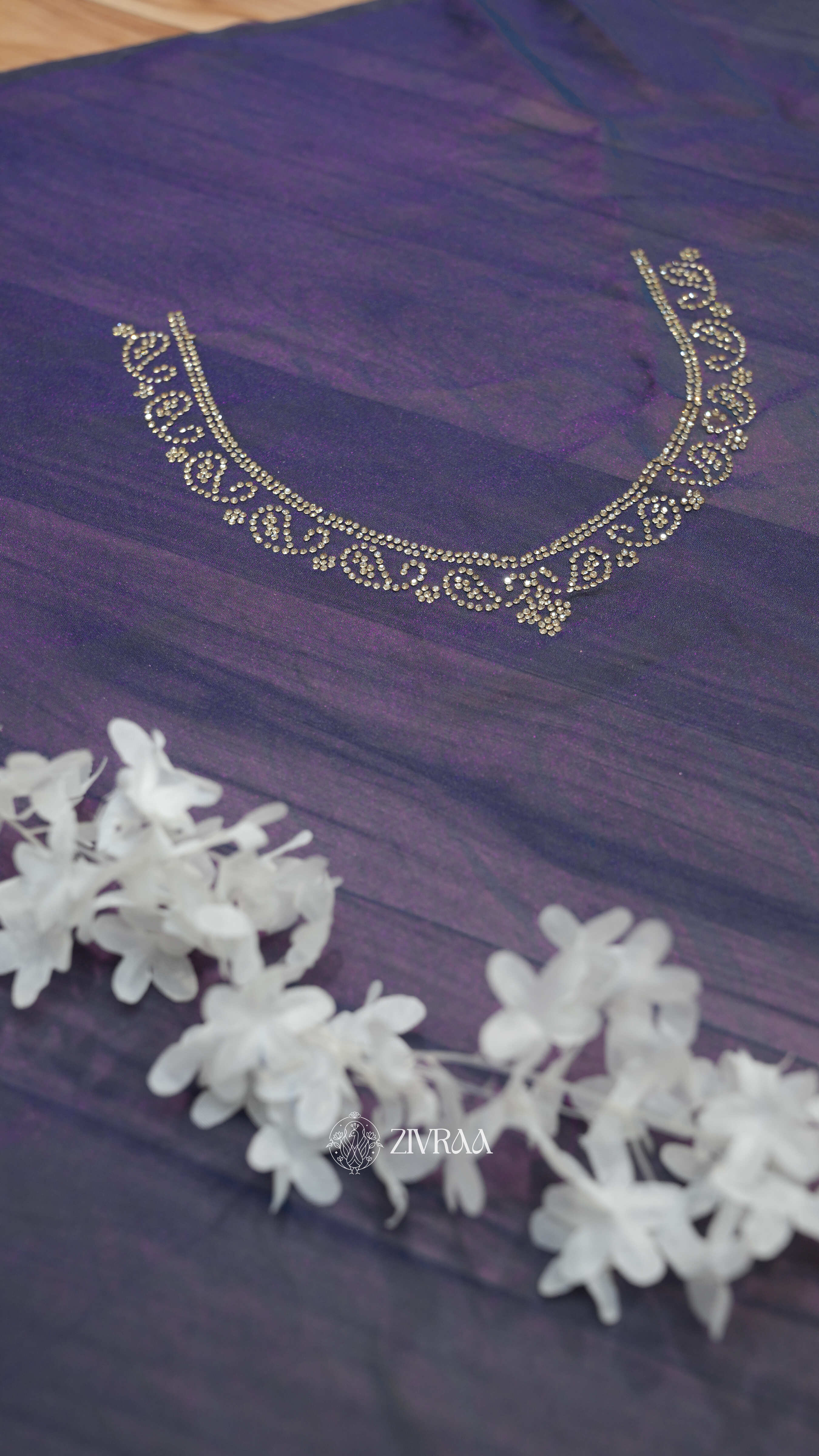 Elegant Deep purple Stone Work Border Saree for Women