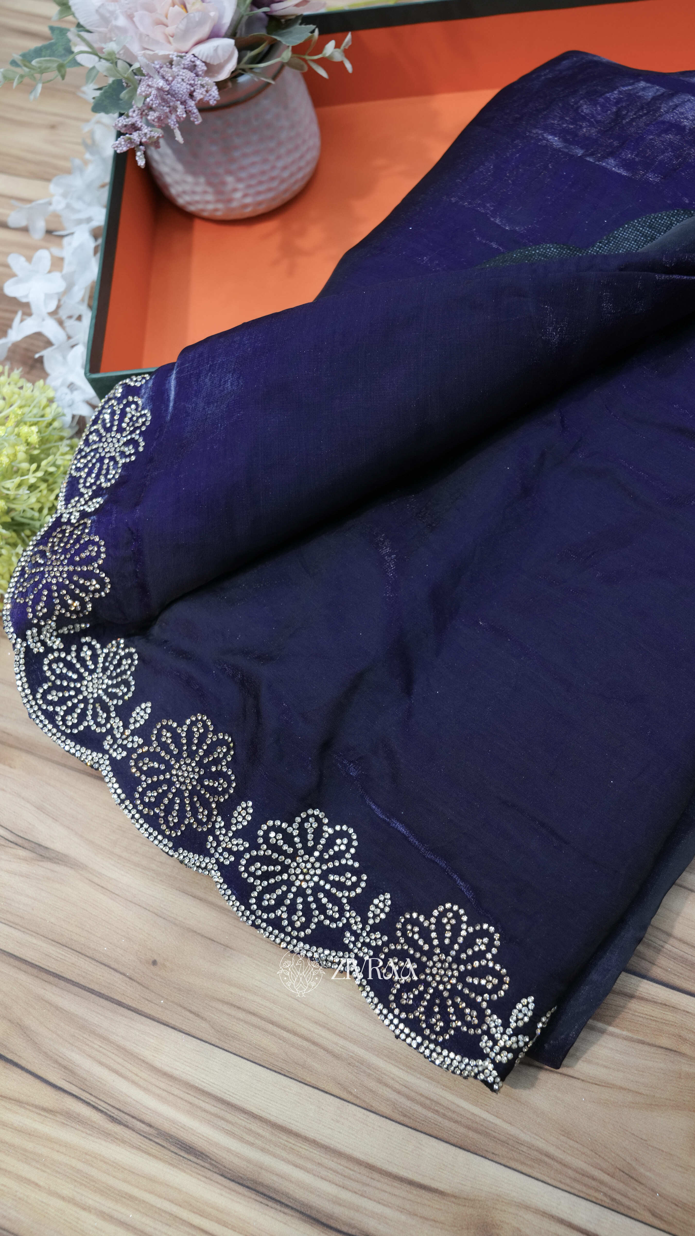 Elegant Wine Maroon Fendi Silk Saree with Floral Bead Border