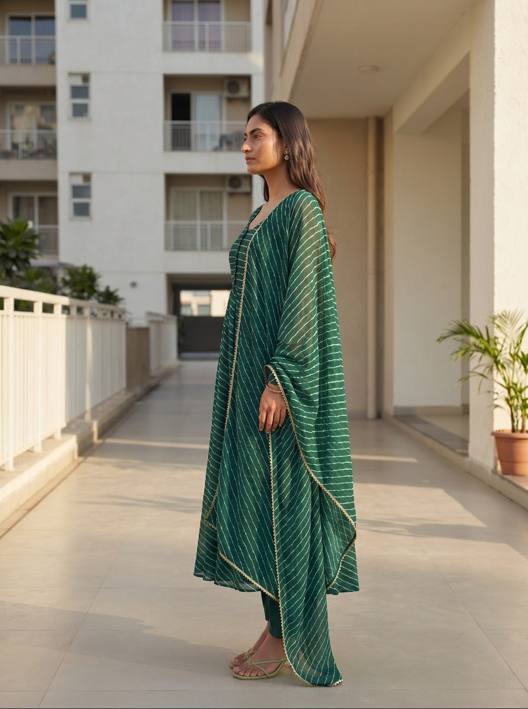 premium Laheriya Print Anarkali Suit Set with Dupatta | Designer Fox Georgette Flared Kurta Set for Women
