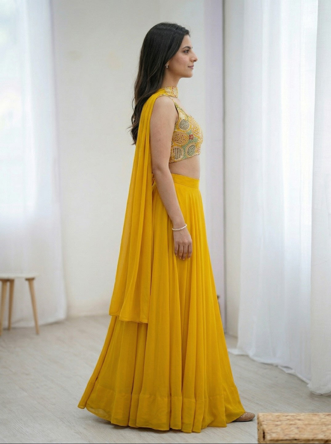 Georgette Lehenga Choli with Embroidered Blouse & Dupatta | Festive & Haldi Special Outfit