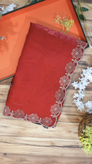 Elegant Wine Maroon Fendi Silk Saree with Floral Bead Border