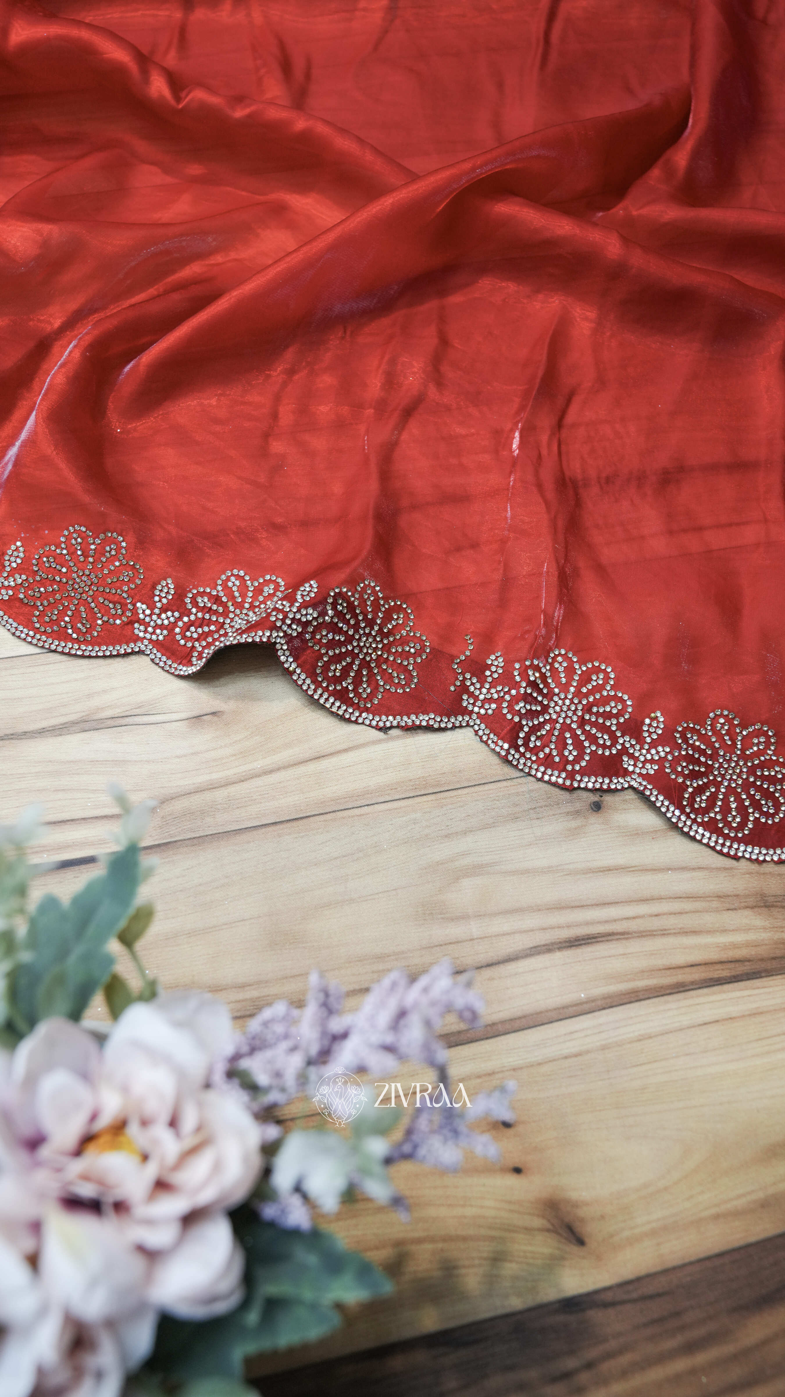 Elegant Rani Pink Saree with Floral Stone Embellished Border