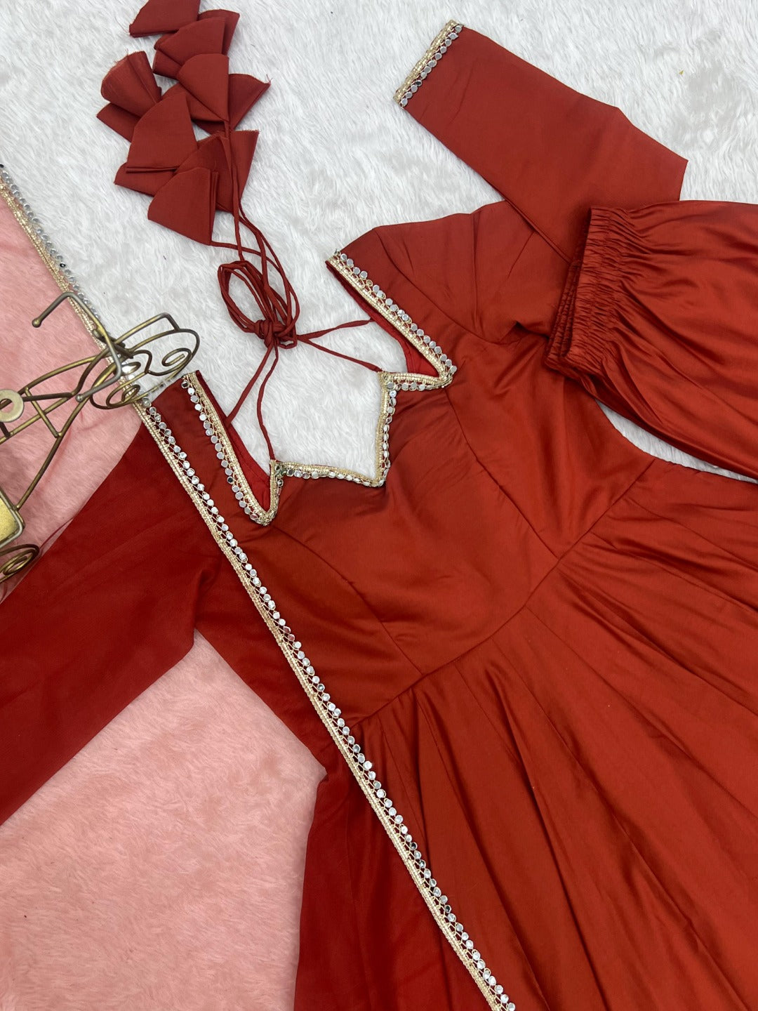 Anarkali Kurta Set with Net Dupatta | Roman Silk Chanderi Festive Wear for Women