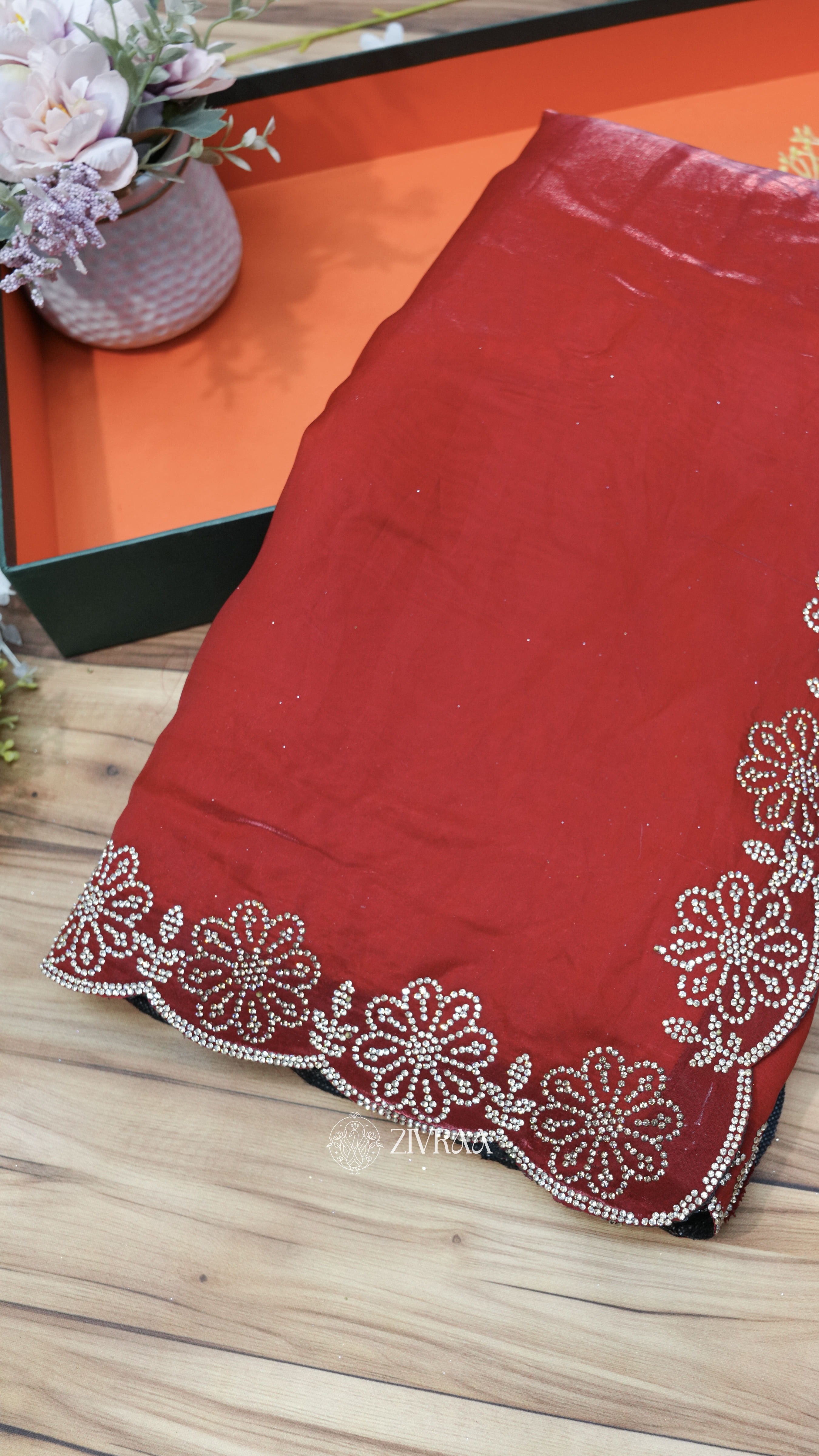 Elegant Deep purple Stone Work Border Saree for Women