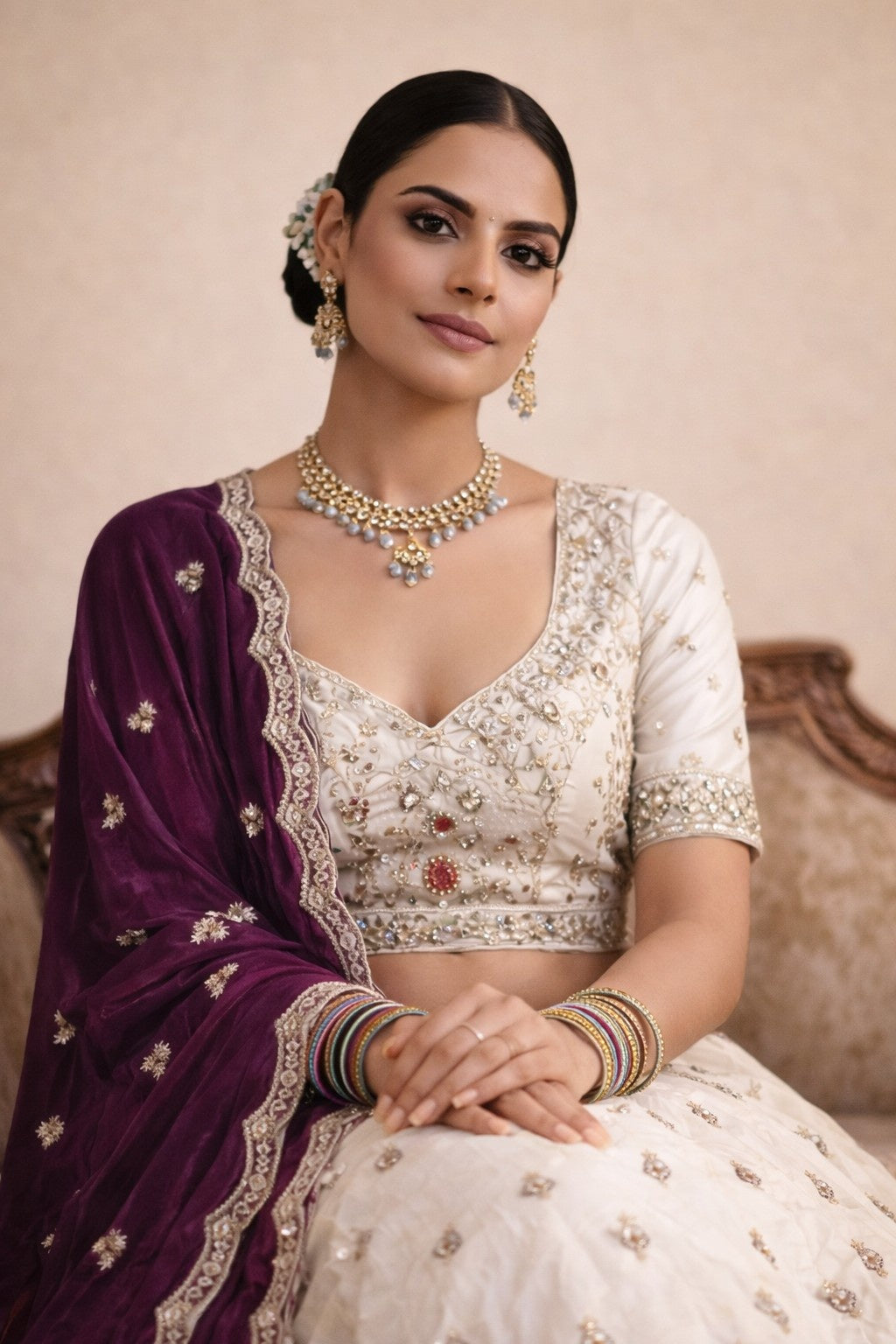 Ivory Viscose Tissue Lehenga with Rani Pink Dupatta – Designer Wedding & Festive Wear