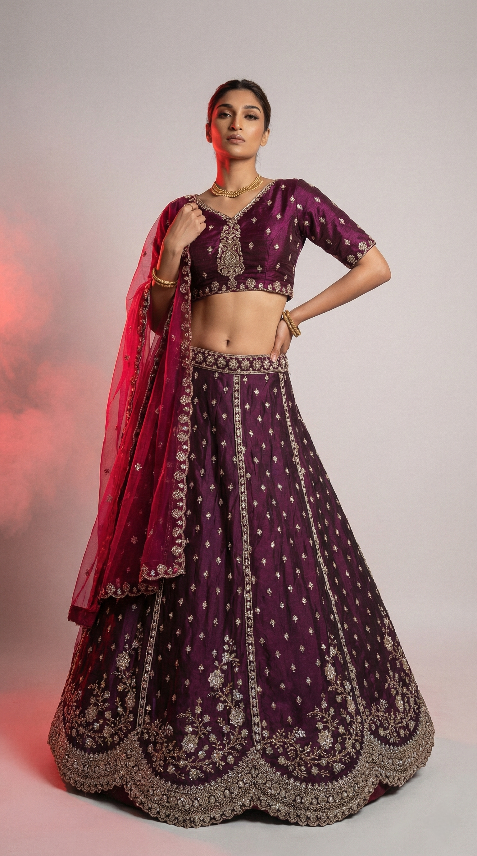 Wine Purple Embroidered Lehenga Choli with Net Dupatta – Bridal & Festive Wear