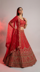 Red Bridal Lehenga Choli with Heavy Gold Embroidery & Net Dupatta – Wedding Wear Lehenga Set