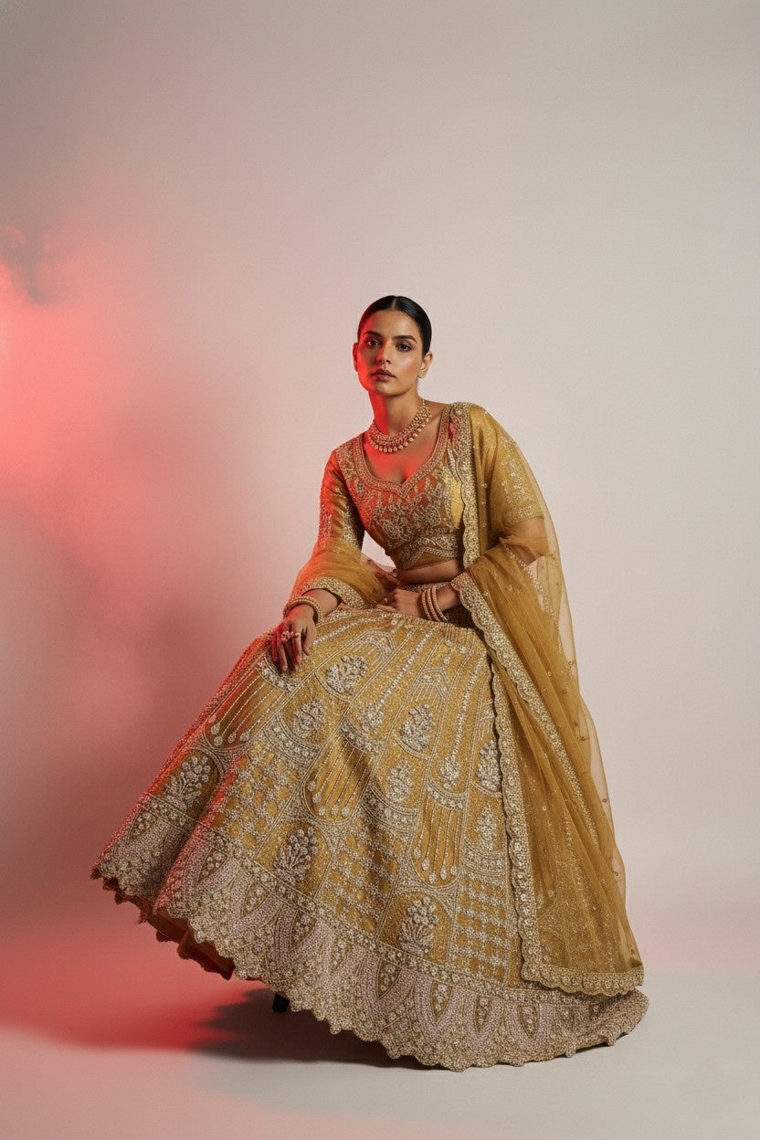 Firozi Shimmer Net Bridal Lehenga Choli | with Heavy Zari & Sequin Embroidery
