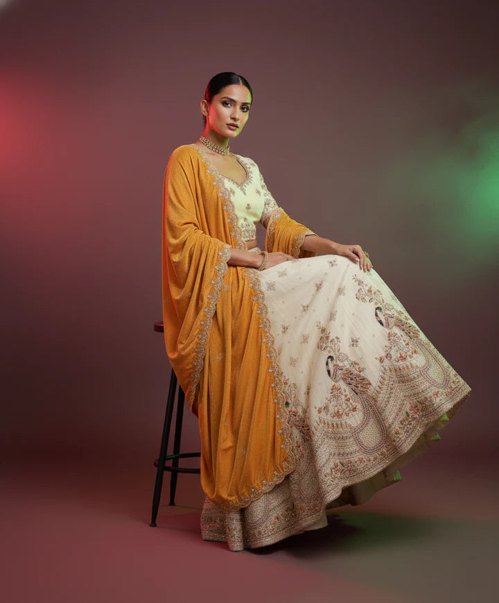 Lavender Dupatta Viscose Silk Lehenga Choli Set with Embroidery & Jarkan Work – Party Wear | Wedding & Festive Collection