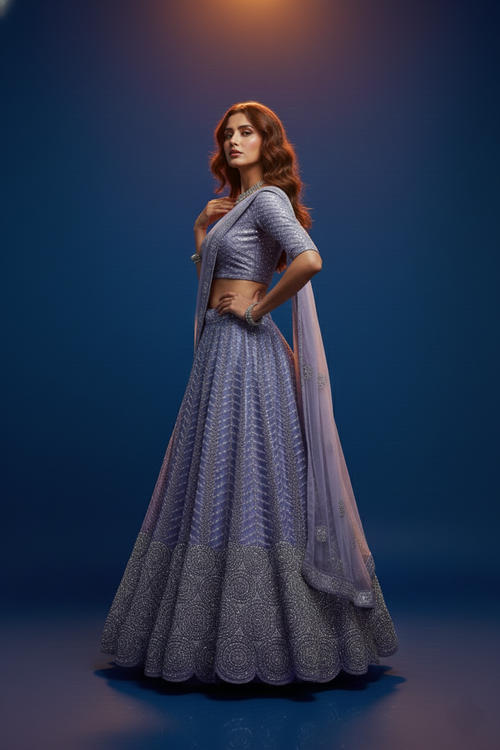 Lavender Embroidered Lehenga Choli with Mirror Work Dupatta – Bridal & Festive Wear