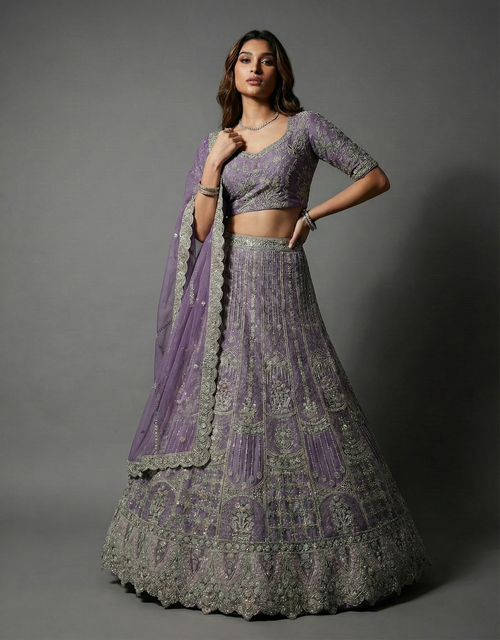 Lavender Embroidered Lehenga Choli with Net Dupatta Festive Wear
