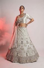 Off White Shimmer Net Bridal Lehenga Choli with Heavy Zari & Sequin Embroidery