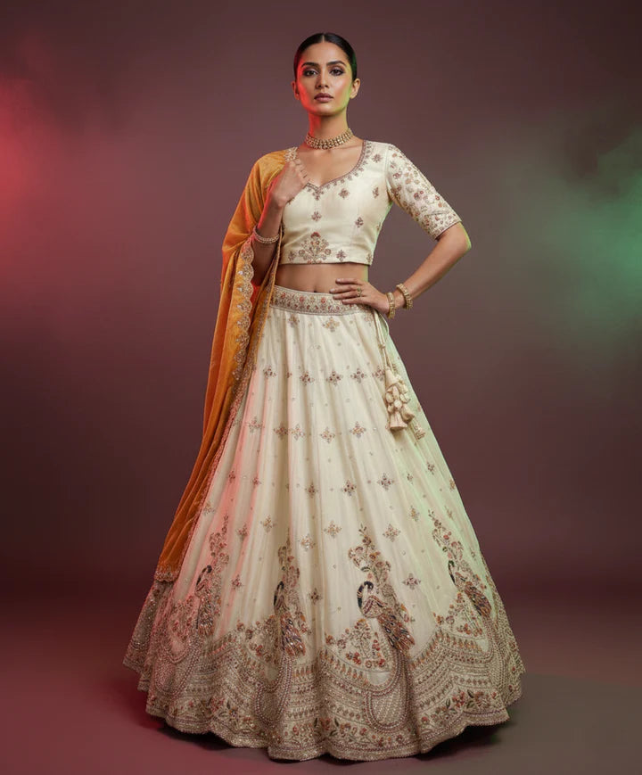 Lavender Dupatta Viscose Silk Lehenga Choli Set with Embroidery & Jarkan Work – Party Wear | Wedding & Festive Collection