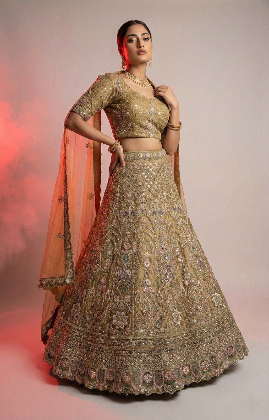 Mustard Embroidered Lehenga Choli with Heavy Jarkan Work – Designer Wedding & Festive Wear (Semi Stitched)