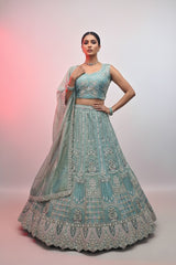 Firozi Shimmer Net Bridal Lehenga Choli | with Heavy Zari & Sequin Embroidery