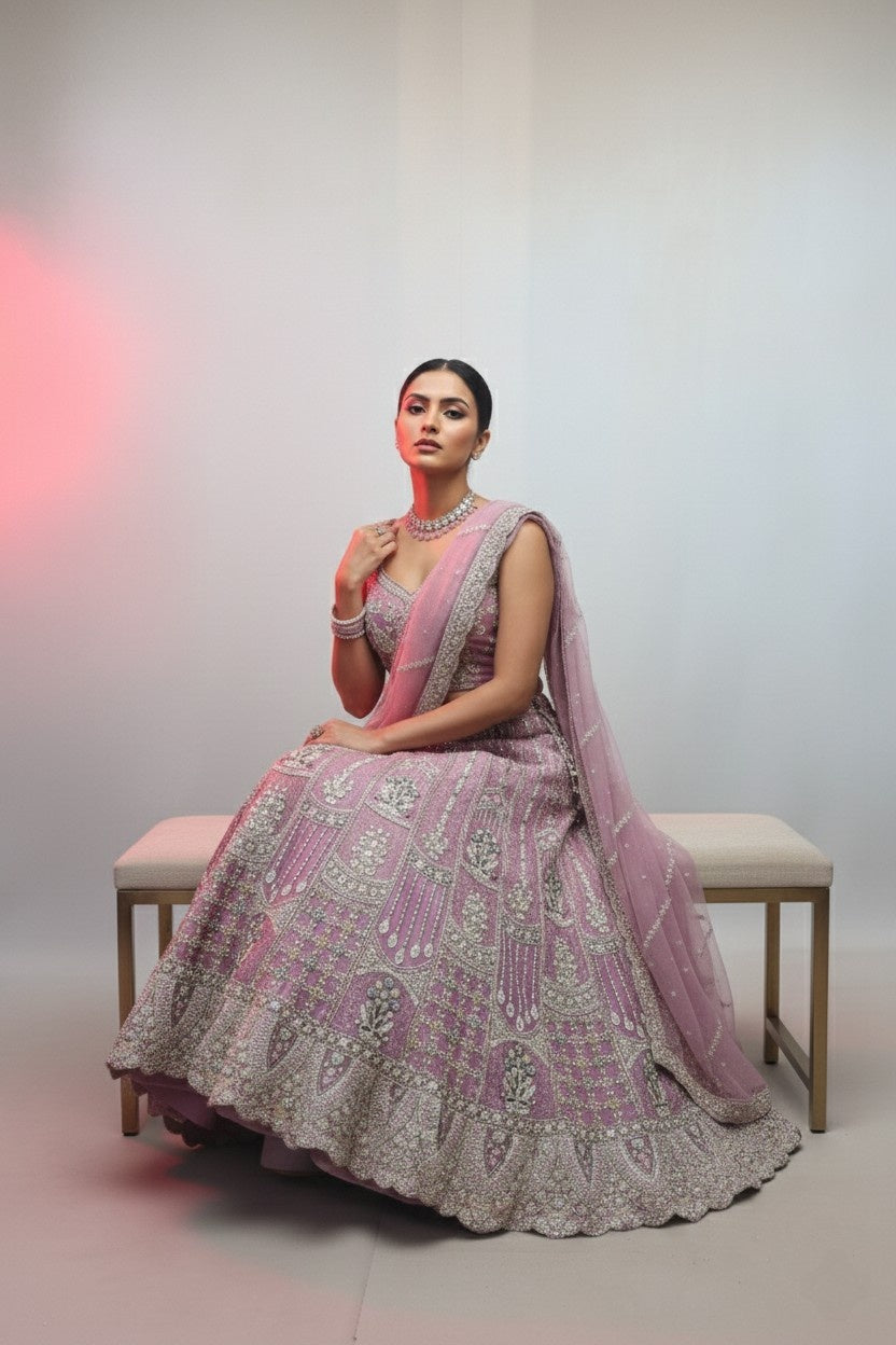 Firozi Shimmer Net Bridal Lehenga Choli | with Heavy Zari & Sequin Embroidery