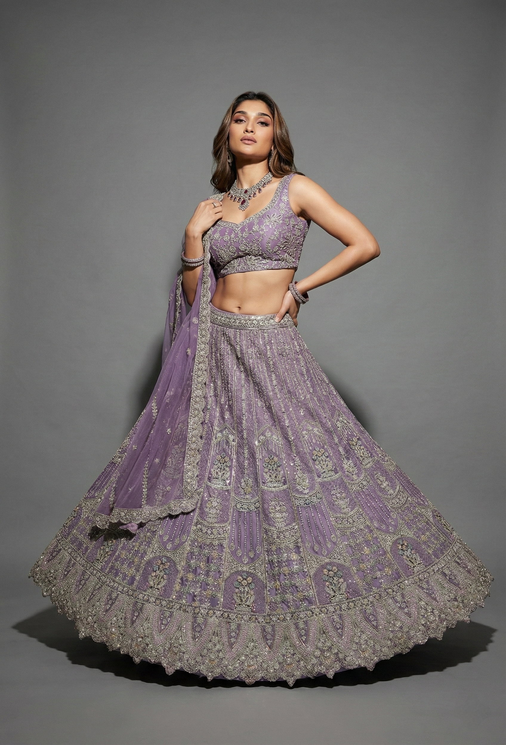 Lavender Embroidered Lehenga Choli with Net Dupatta Festive Wear