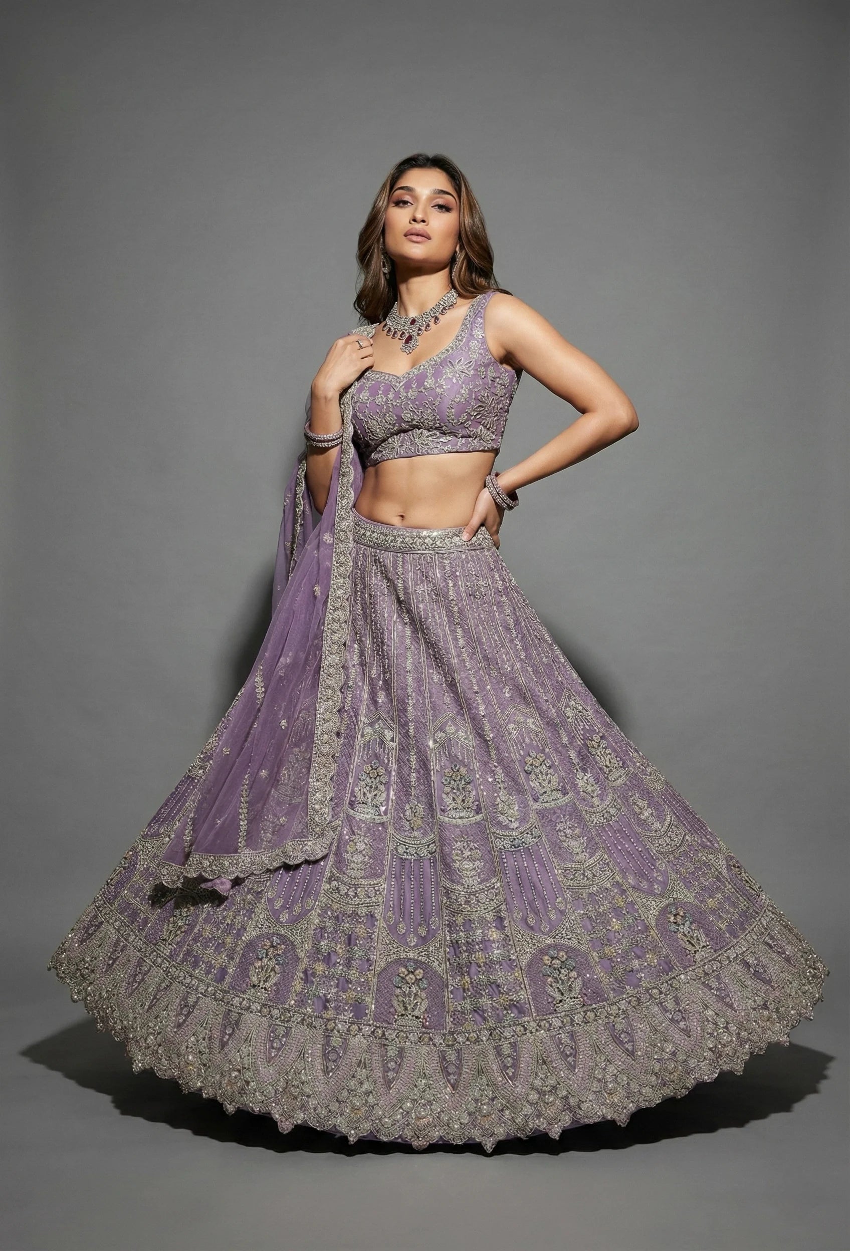 Firozi Shimmer Net Bridal Lehenga Choli | with Heavy Zari & Sequin Embroidery