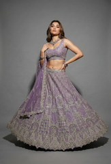 Lavender Embroidered Lehenga Choli with Net Dupatta Festive Wear