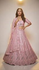 Blush Pink Embroidered Lehenga Choli with Net Dupatta – Festive Wear