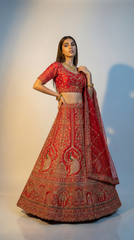 Red Bridal Embroidered Lehenga Choli with Net Dupatta – Traditional Wedding Wear