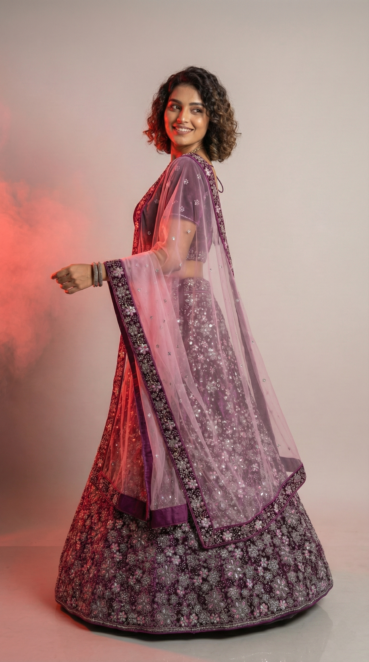 blue Velvet Lehenga Choli with Heavy Floral Embroidery & Net Dupatta