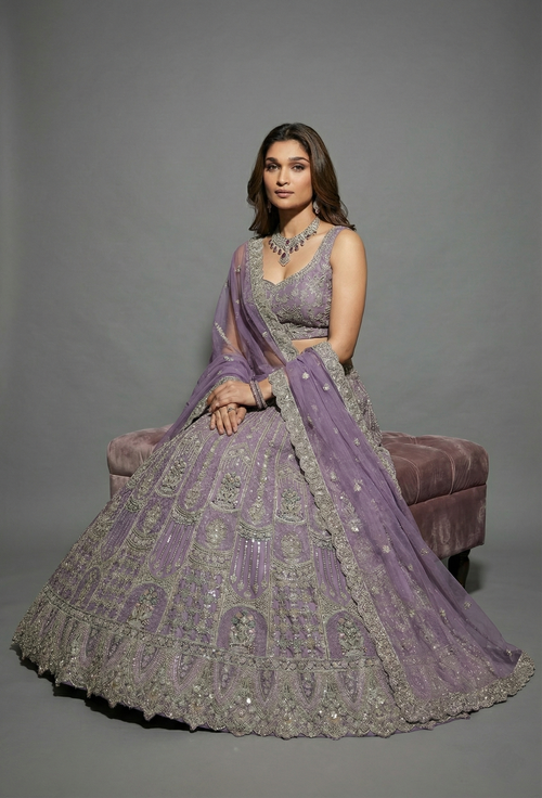 Lavender Embroidered Lehenga Choli with Net Dupatta Festive Wear
