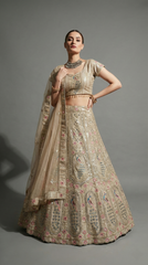 Ivory Gold Peacock Embroidered Lehenga Choli with Net Dupatta –Festive Wear