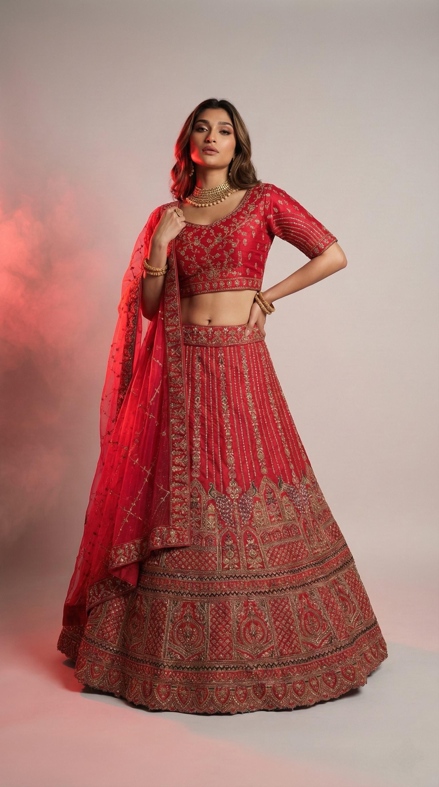 Dark Pink Embroidered Bridal Lehenga Choli with Net Dupatta – Traditional Indian Wedding Wear