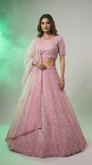 Pink Embroidered Lehenga Choli with Net Dupatta –  Festive Wear