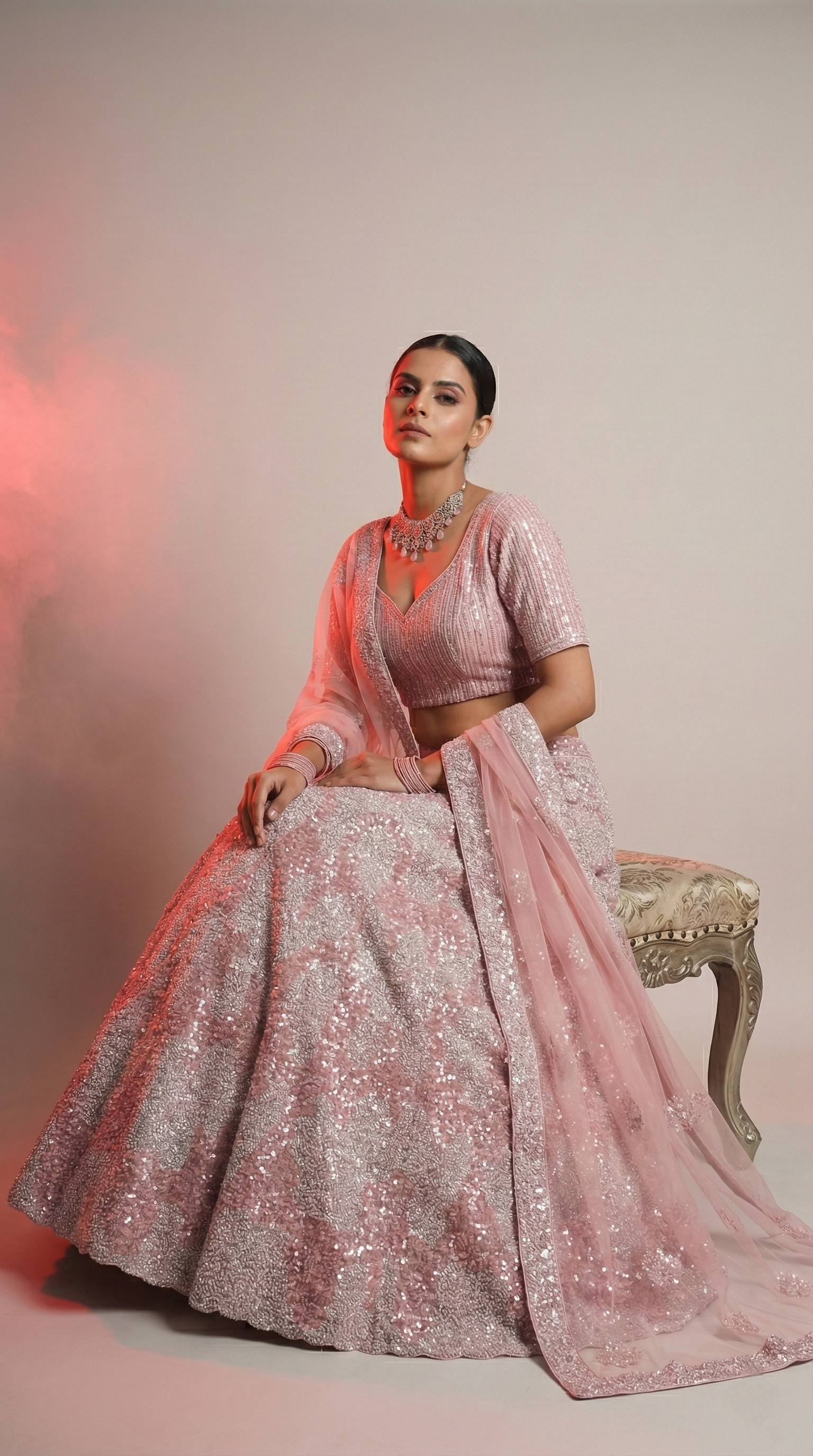 Blush Pink Sequin Embroidered Lehenga Choli with Net Dupatta for Weddings & Receptions