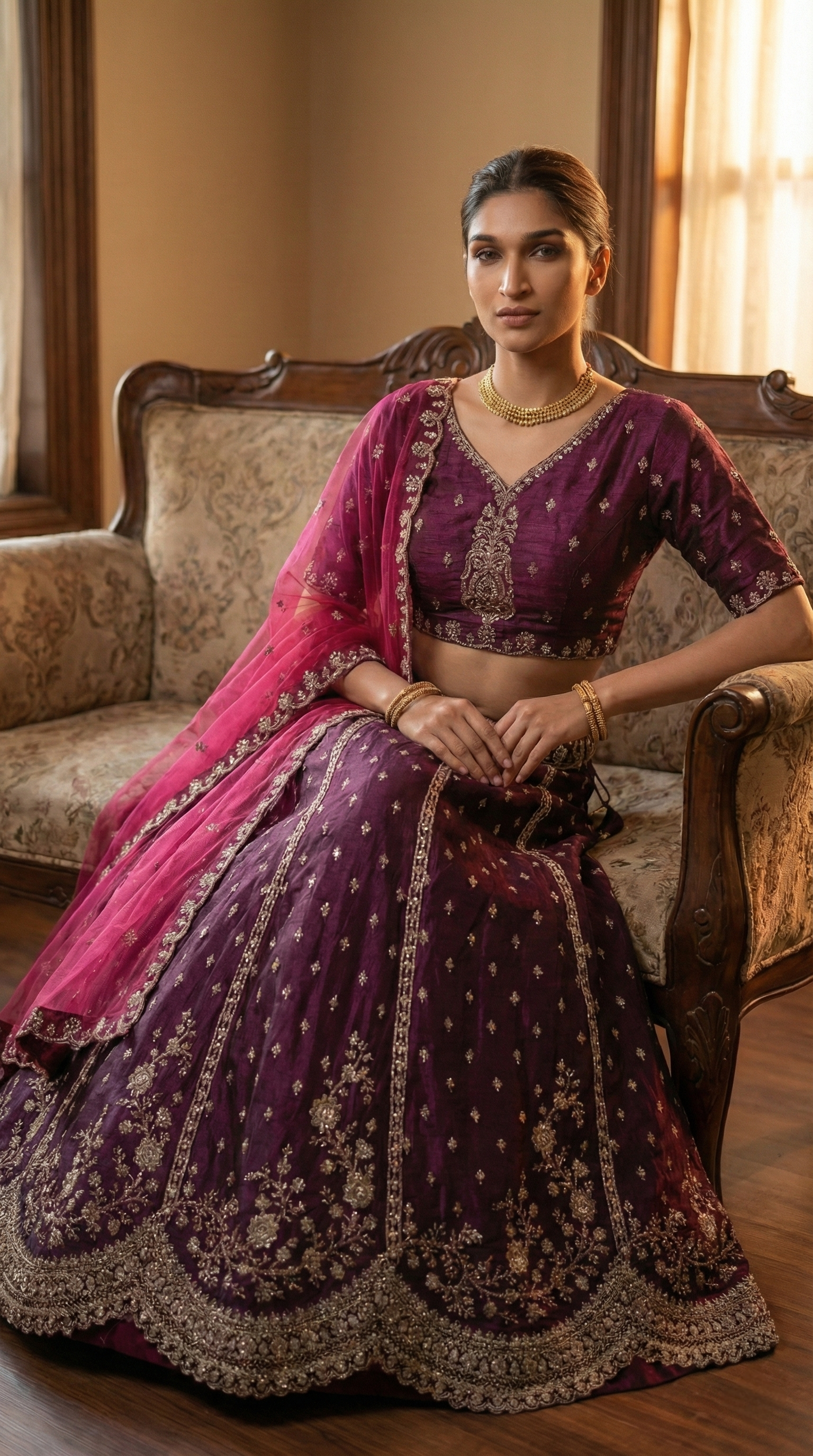 Wine Purple Embroidered Lehenga Choli with Net Dupatta – Bridal & Festive Wear