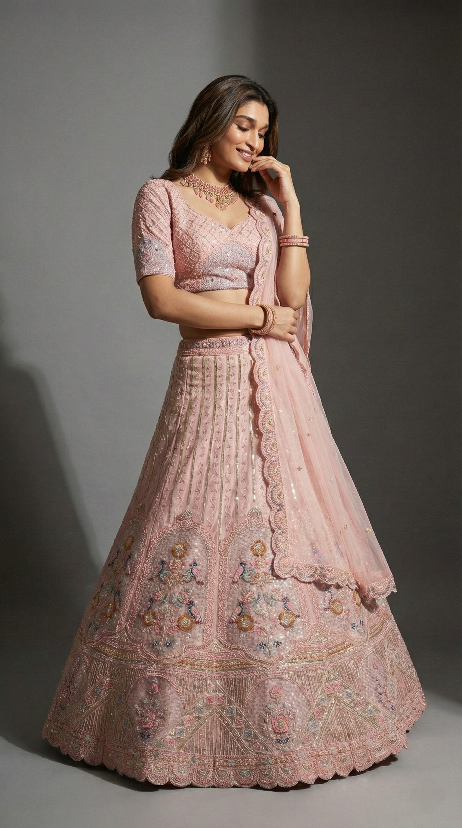 Gajri Embroidered Lehenga Choli with Net Dupatta  Festive Wear