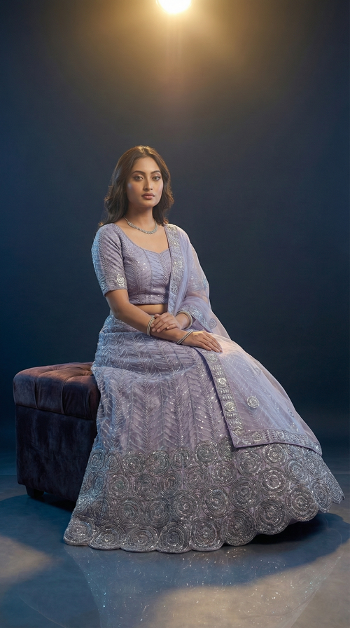 Lavender Embroidered Lehenga Choli with Mirror Work Dupatta – Bridal & Festive Wear
