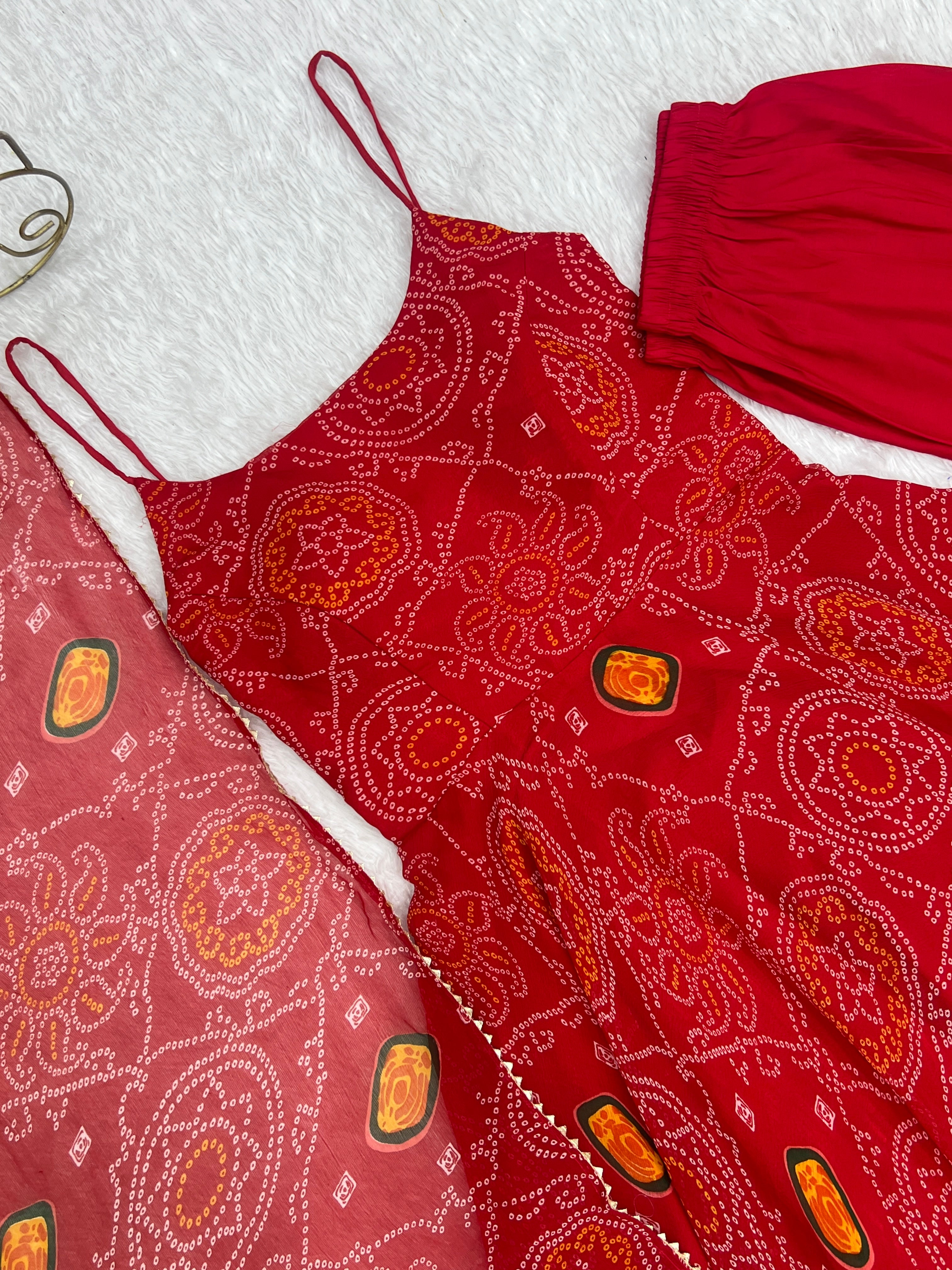 Elegant Green Bandhej Chiffon Kurta Set with Dupatta for Women | Festive & Party Wear 3 Piece Set