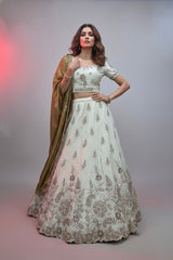 Ivory Embroidered Lehenga Choli with Mauve Silk Dupatta | Bridal & Festive Designer Lehenga